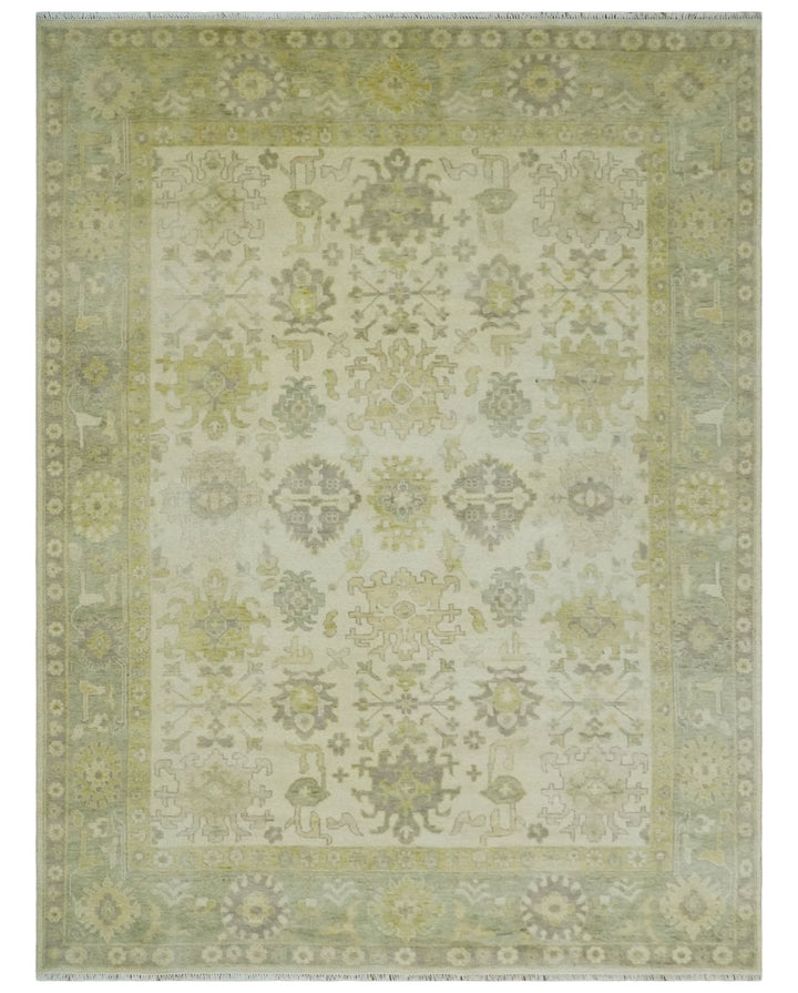Earthy Ivory and Olive 9x12 Traditional Antique Finish Hand knotted Wool Area Rug - The Rug Decor