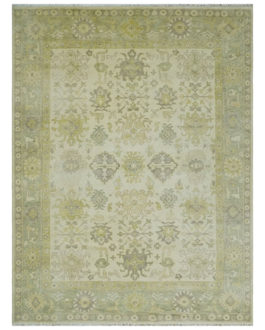 Earthy Ivory and Olive 9x12 Traditional Antique Finish Hand knotted Wool Area Rug - The Rug Decor