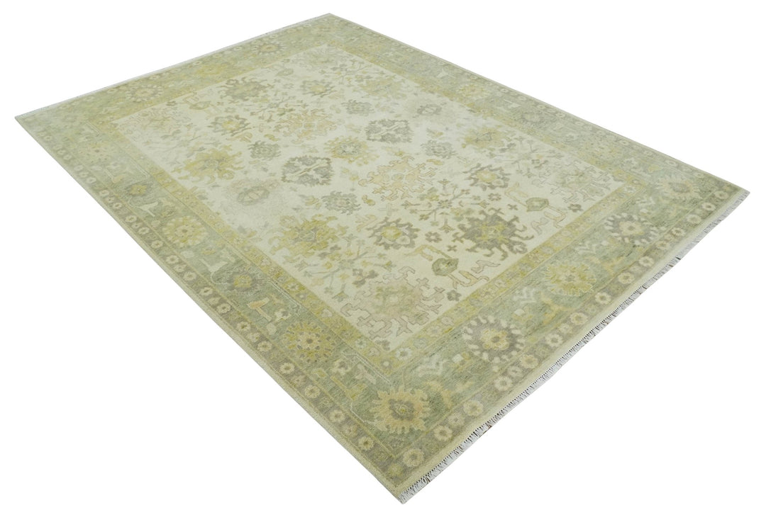 Earthy Ivory and Olive 9x12 Traditional Antique Finish Hand knotted Wool Area Rug - The Rug Decor