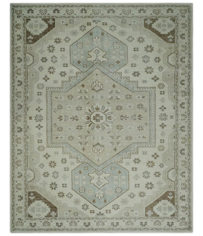 Earthy Ivory, Brown and Gray Hand knotted 8x10 Traditional wool Area Rug - The Rug Decor