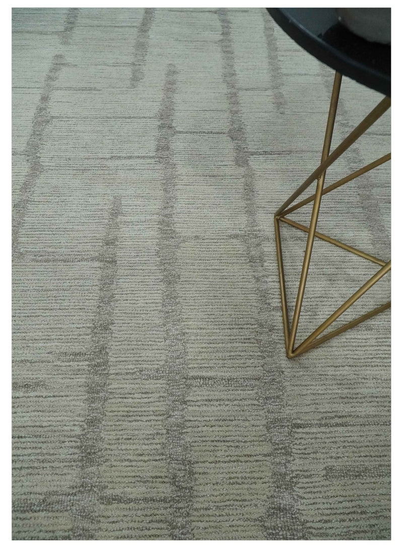Earthy Modern Stripes Design Custom Made Ivory, Silver and Gray Hand Tufted Rug - The Rug Decor