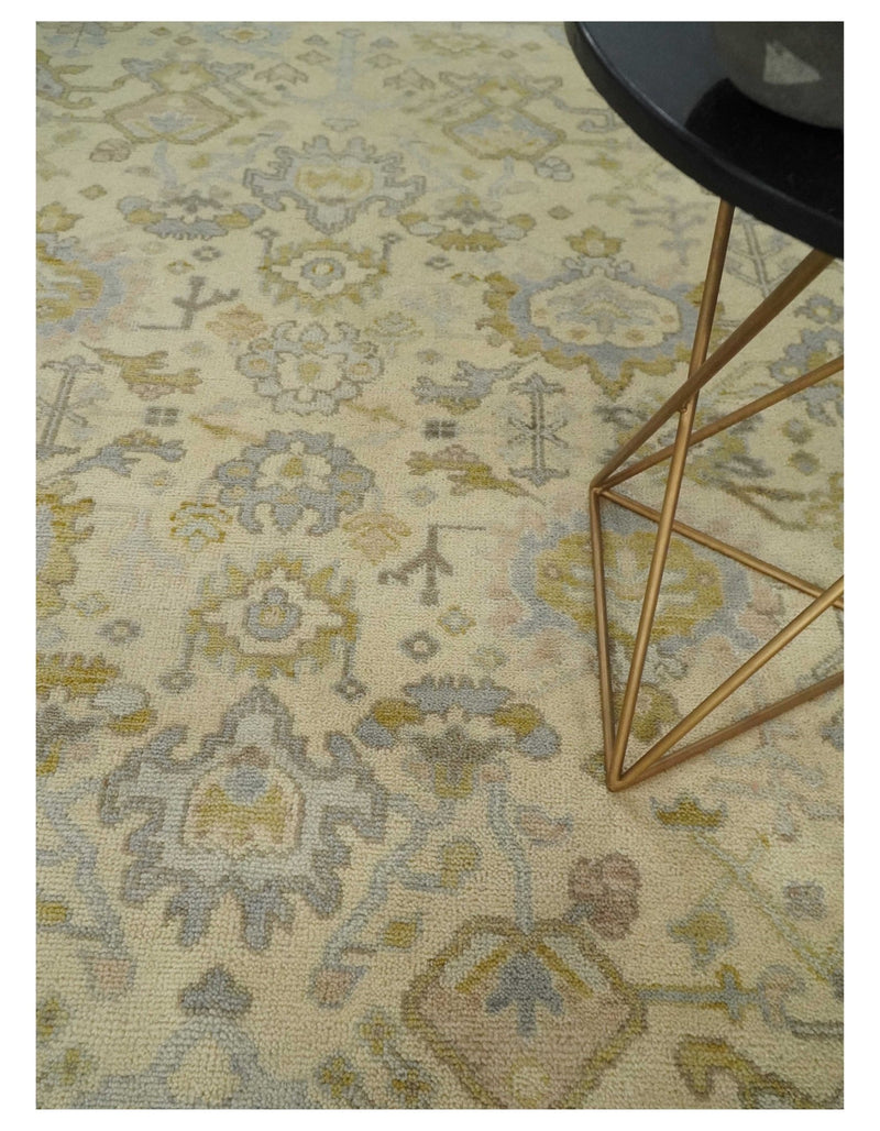 Earthy Neutral Traditional Beige and Silver Antique Style Hand knotted ...