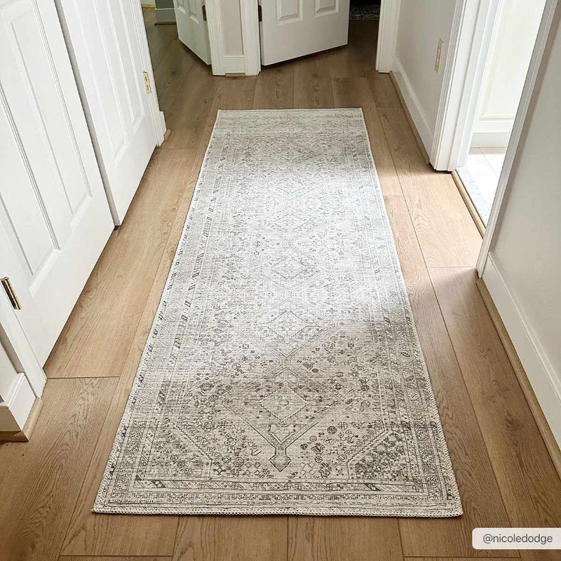 Earthy Neutral Traditional Turkish Machine Woven Beige and Charcoal Machine Washable Rug - The Rug Decor