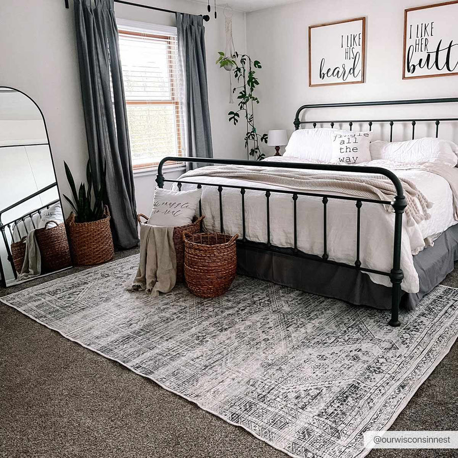 Earthy Neutral Traditional Turkish Machine Woven Beige and Charcoal Machine Washable Rug - The Rug Decor