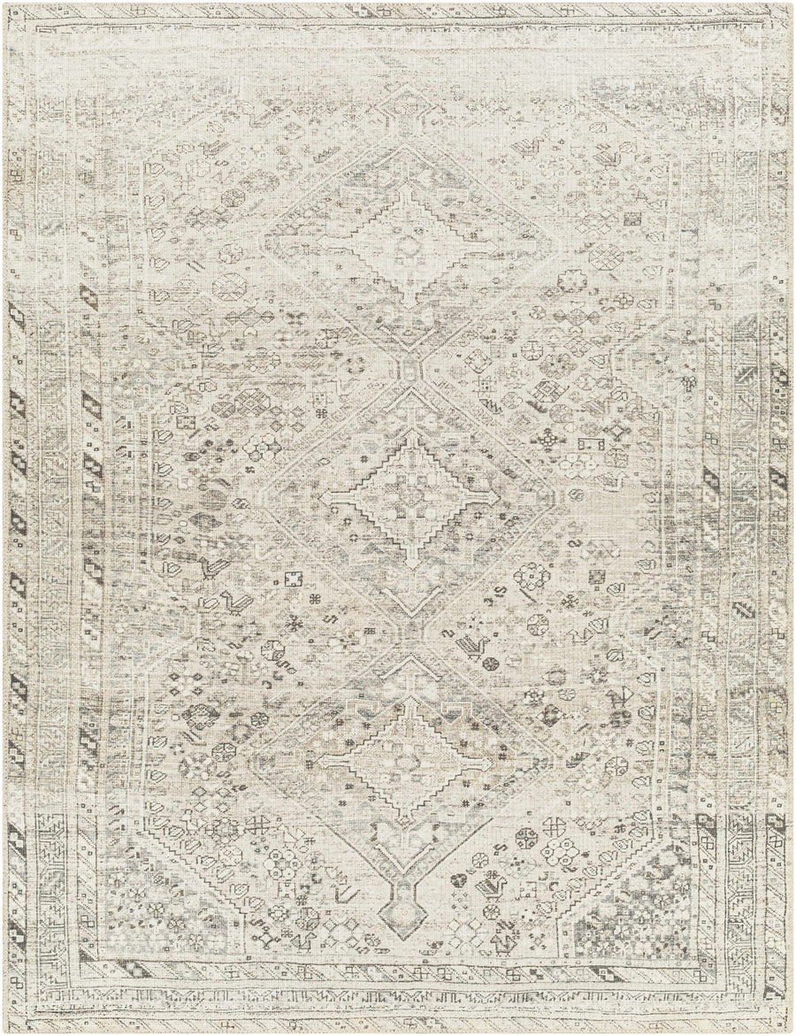 Earthy Neutral Traditional Turkish Machine Woven Beige and Charcoal Machine Washable Rug - The Rug Decor