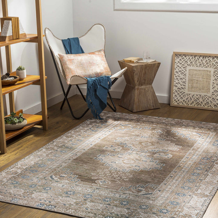 Earthy Turkish Design Dusty Sage And Cream Machine-Washable Rug - The Rug Decor