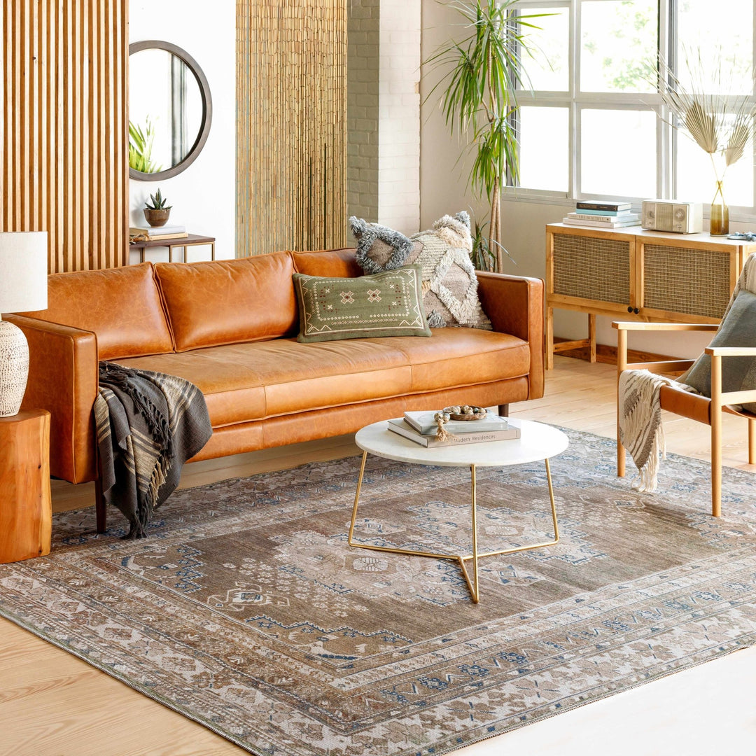 Earthy Turkish Design Dusty Sage And Cream Machine-Washable Rug - The Rug Decor
