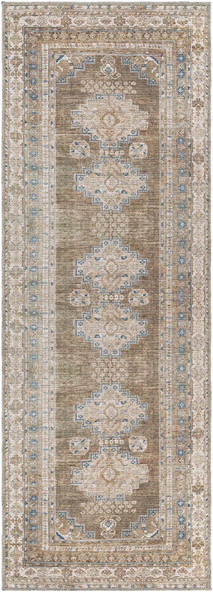 Earthy Turkish Design Dusty Sage And Cream Machine-Washable Rug - The Rug Decor