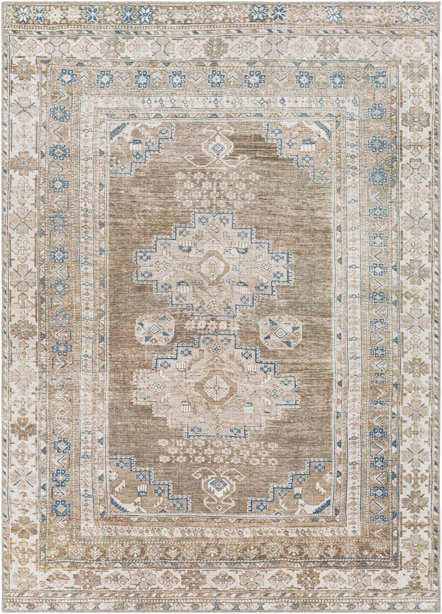 Earthy Turkish Design Dusty Sage And Cream Machine-Washable Rug - The Rug Decor