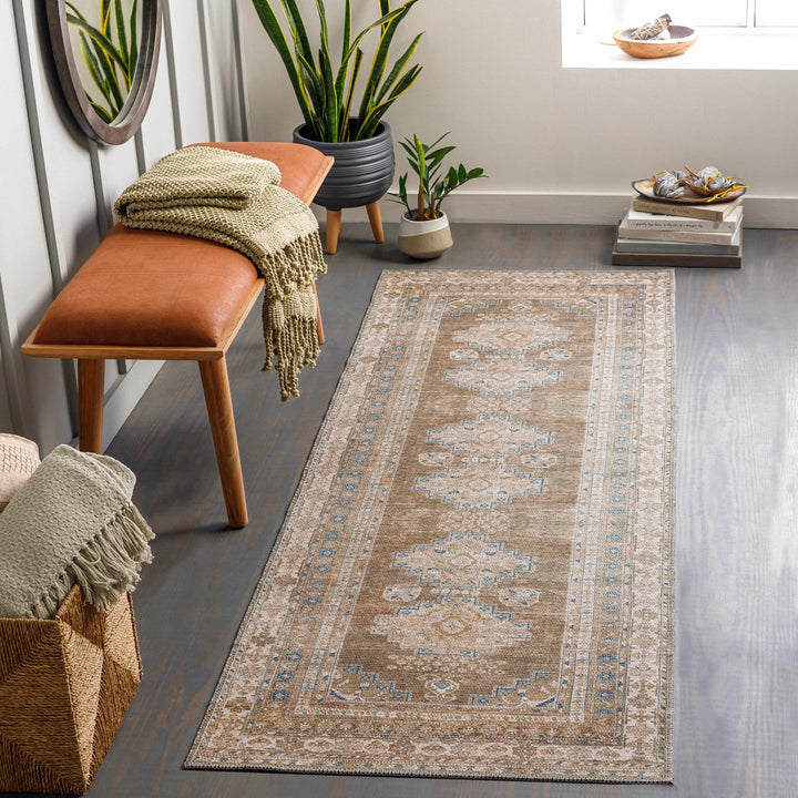 Earthy Turkish Design Dusty Sage And Cream Machine-Washable Rug - The Rug Decor