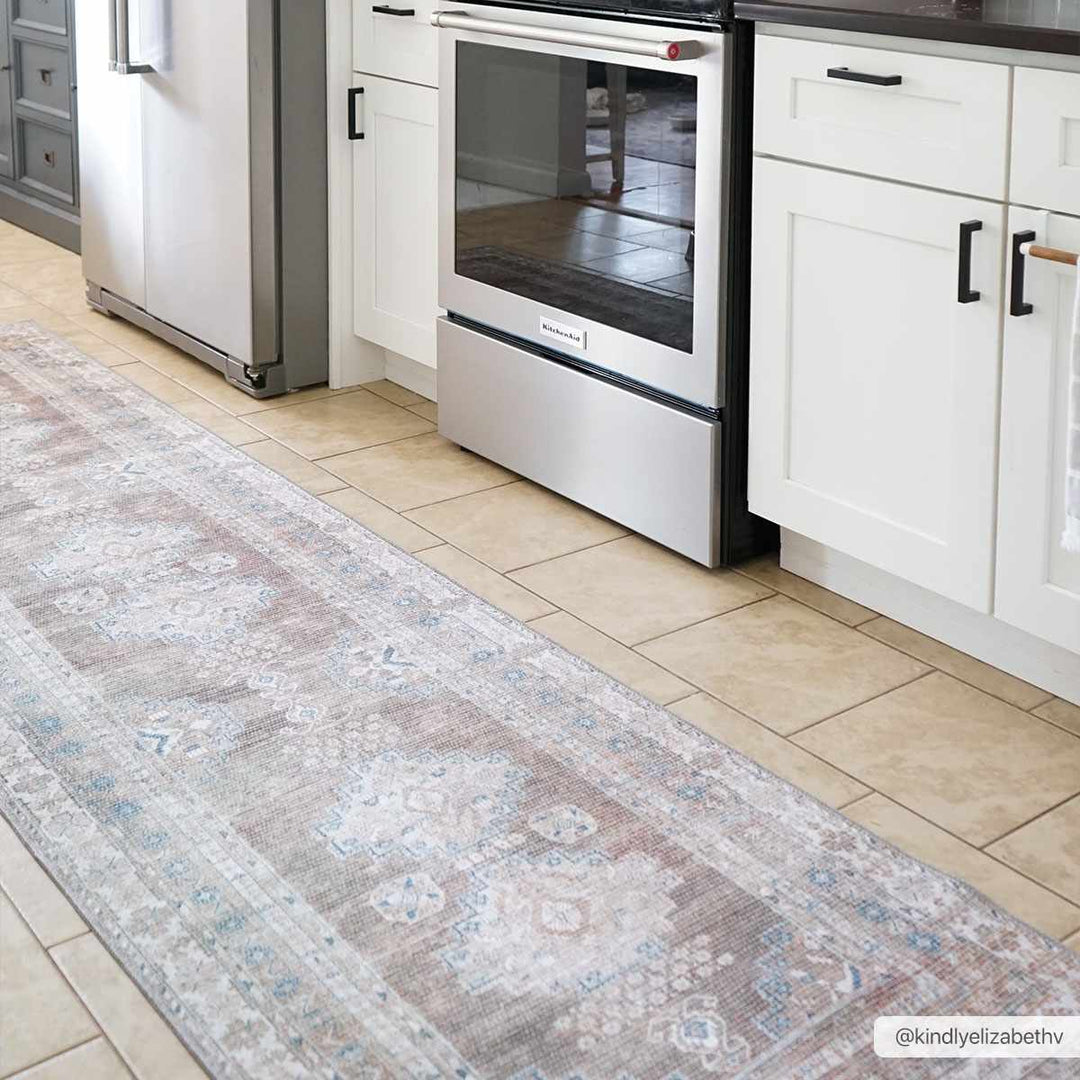 Earthy Turkish Design Dusty Sage And Cream Machine-Washable Rug - The Rug Decor