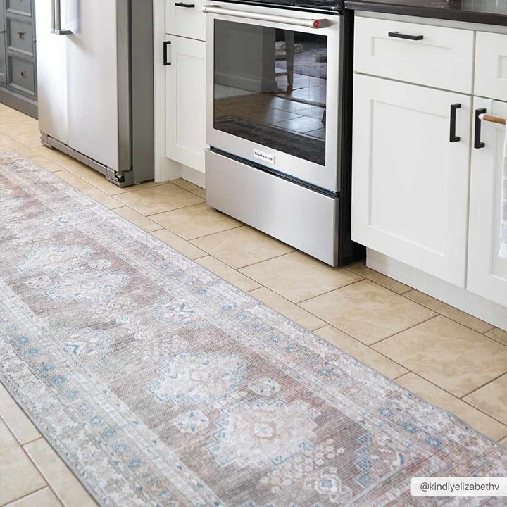 Earthy Turkish Design Dusty Sage And Cream Machine-Washable Rug - The Rug Decor