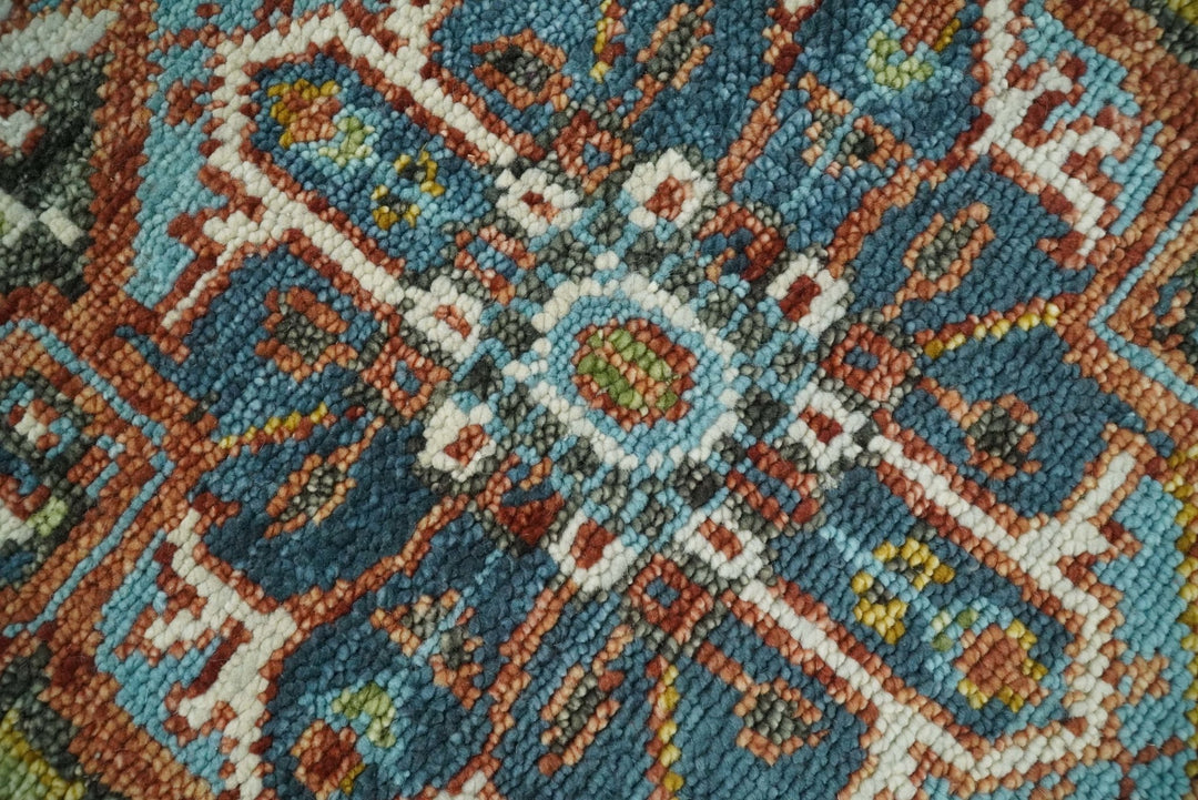 Eclectic 5x8 Wool Traditional Persian Blue and Brown Vibrant Colorful Hand knotted SerapiArea Rug | TRDCP19158 - The Rug Decor