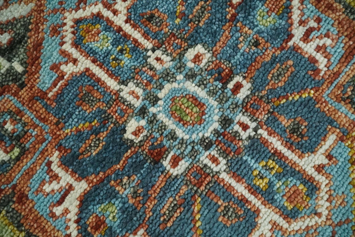 Eclectic 5x8 Wool Traditional Persian Blue and Brown Vibrant Colorful Hand knotted SerapiArea Rug | TRDCP19158 - The Rug Decor