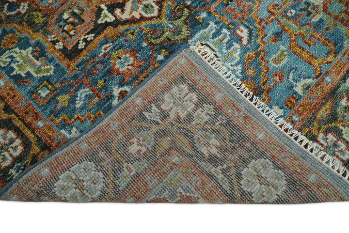 Eclectic 5x8 Wool Traditional Persian Blue and Brown Vibrant Colorful Hand knotted SerapiArea Rug | TRDCP19158 - The Rug Decor