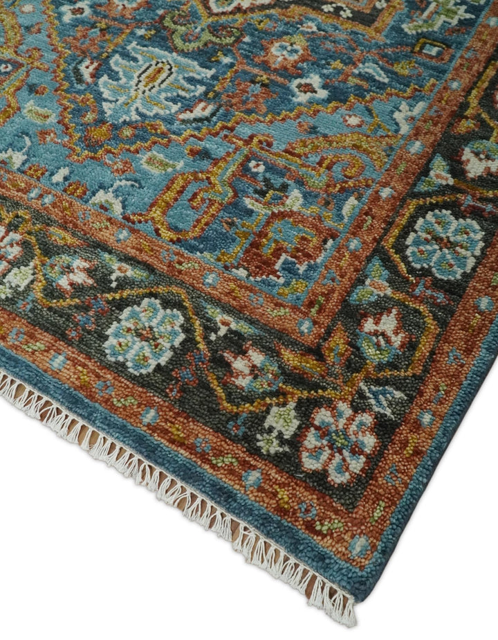 Eclectic 5x8 Wool Traditional Persian Blue and Brown Vibrant Colorful Hand knotted SerapiArea Rug | TRDCP19158 - The Rug Decor