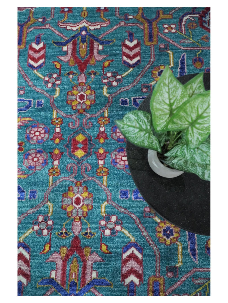 Eclectic 8x10 All Wool Traditional Persian Blue and Ivory Vibrant Colorful Hand knotted Oushak Area Rug | TRDCP185810 - The Rug Decor