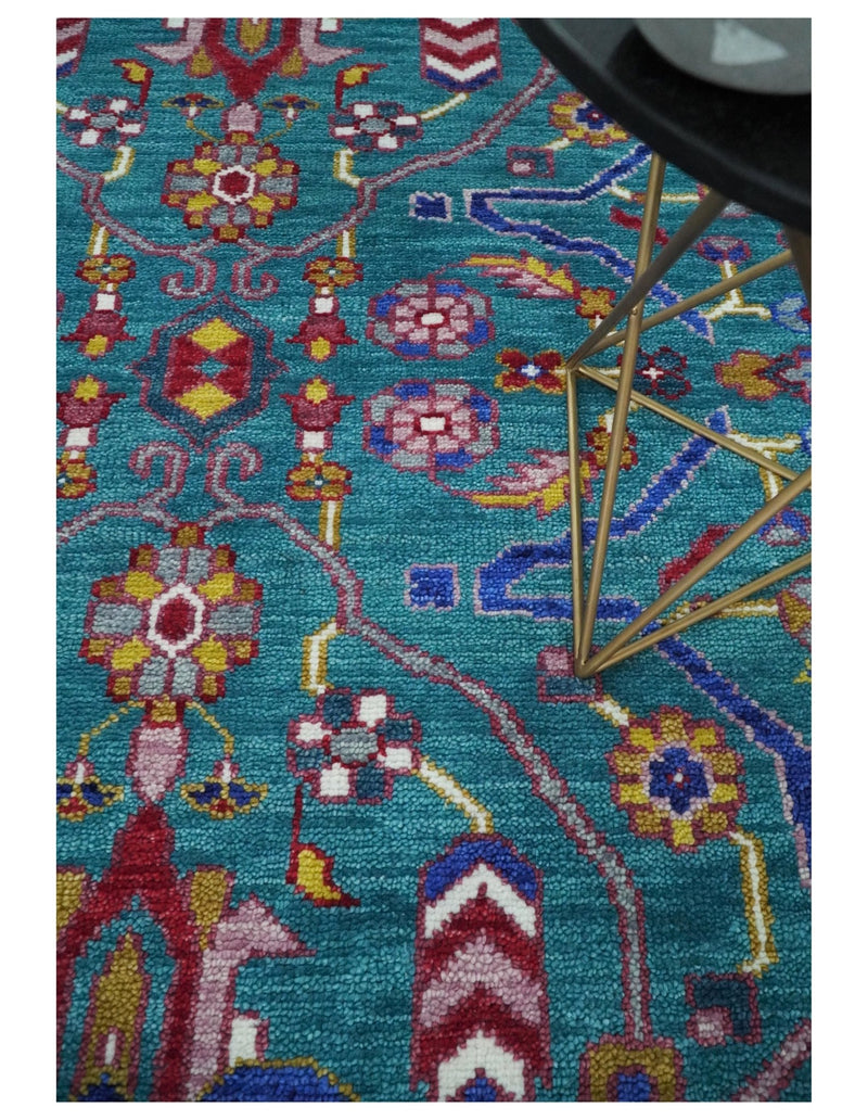 Eclectic 8x10 All Wool Traditional Persian Blue and Ivory Vibrant Colorful Hand knotted Oushak Area Rug | TRDCP185810 - The Rug Decor