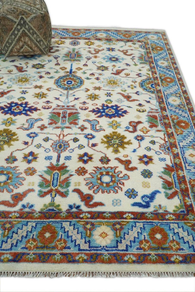 Eclectic 8x10 All Wool Traditional Persian Blue and Ivory Vibrant Colorful Hand knotted Persian Area Rug | TRDCP159810 - The Rug Decor