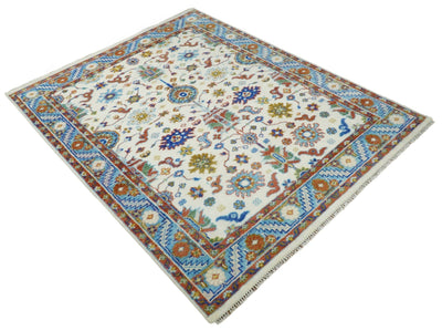 Eclectic 8x10 All Wool Traditional Persian Blue and Ivory Vibrant Colorful Hand knotted Persian Area Rug | TRDCP159810 - The Rug Decor