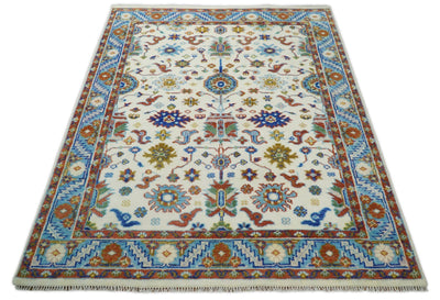 Eclectic 8x10 All Wool Traditional Persian Blue and Ivory Vibrant Colorful Hand knotted Persian Area Rug | TRDCP159810 - The Rug Decor