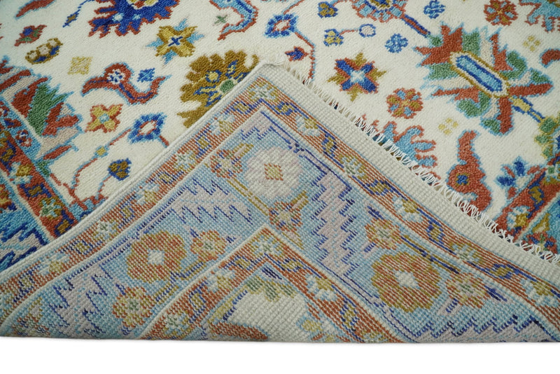 Eclectic 8x10 All Wool Traditional Persian Blue and Ivory Vibrant Colorful Hand knotted Persian Area Rug | TRDCP159810 - The Rug Decor