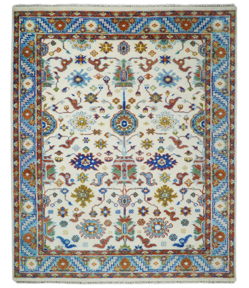 Eclectic 8x10 All Wool Traditional Persian Blue and Ivory Vibrant Colorful Hand knotted Persian Area Rug | TRDCP159810 - The Rug Decor