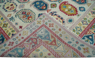 Eclectic 8x10 All Wool Traditional Persian Pink, Blue and Ivory Vibrant Colorful Hand knotted Persian Area Rug | TRDCP160810 - The Rug Decor