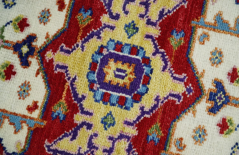 Eclectic 8x10 Hand Knotted Blue and Rust Vibrant Colorful Persian heriz Serapi Rug | TRDCP670810 - The Rug Decor