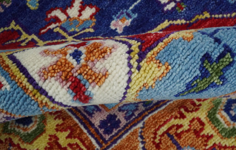 Eclectic 8x10 Hand Knotted Blue and Rust Vibrant Colorful Persian heriz Serapi Rug | TRDCP670810 - The Rug Decor