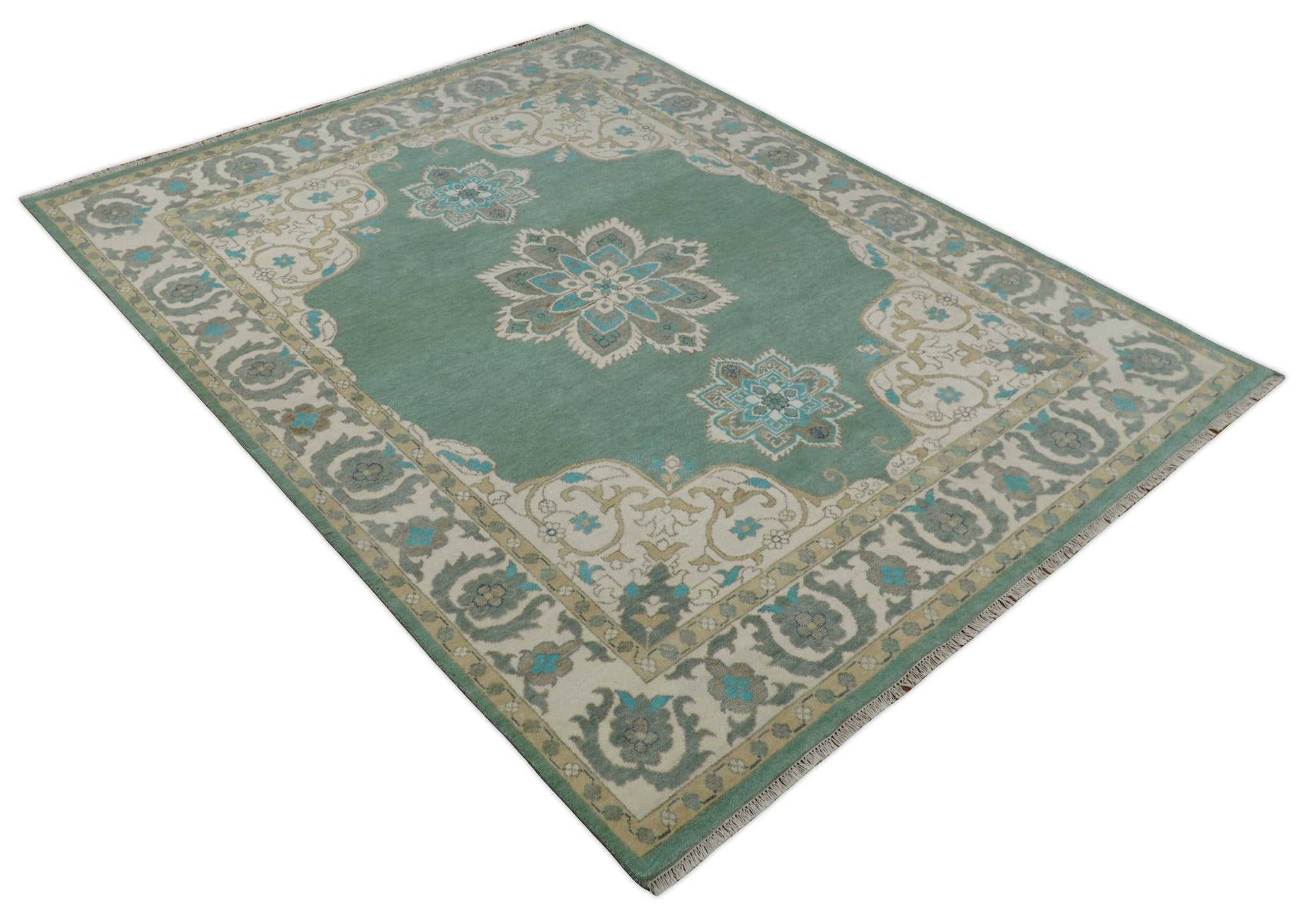 Emerald Green 8x10 Hand Knotted Vintage Persian Medallion