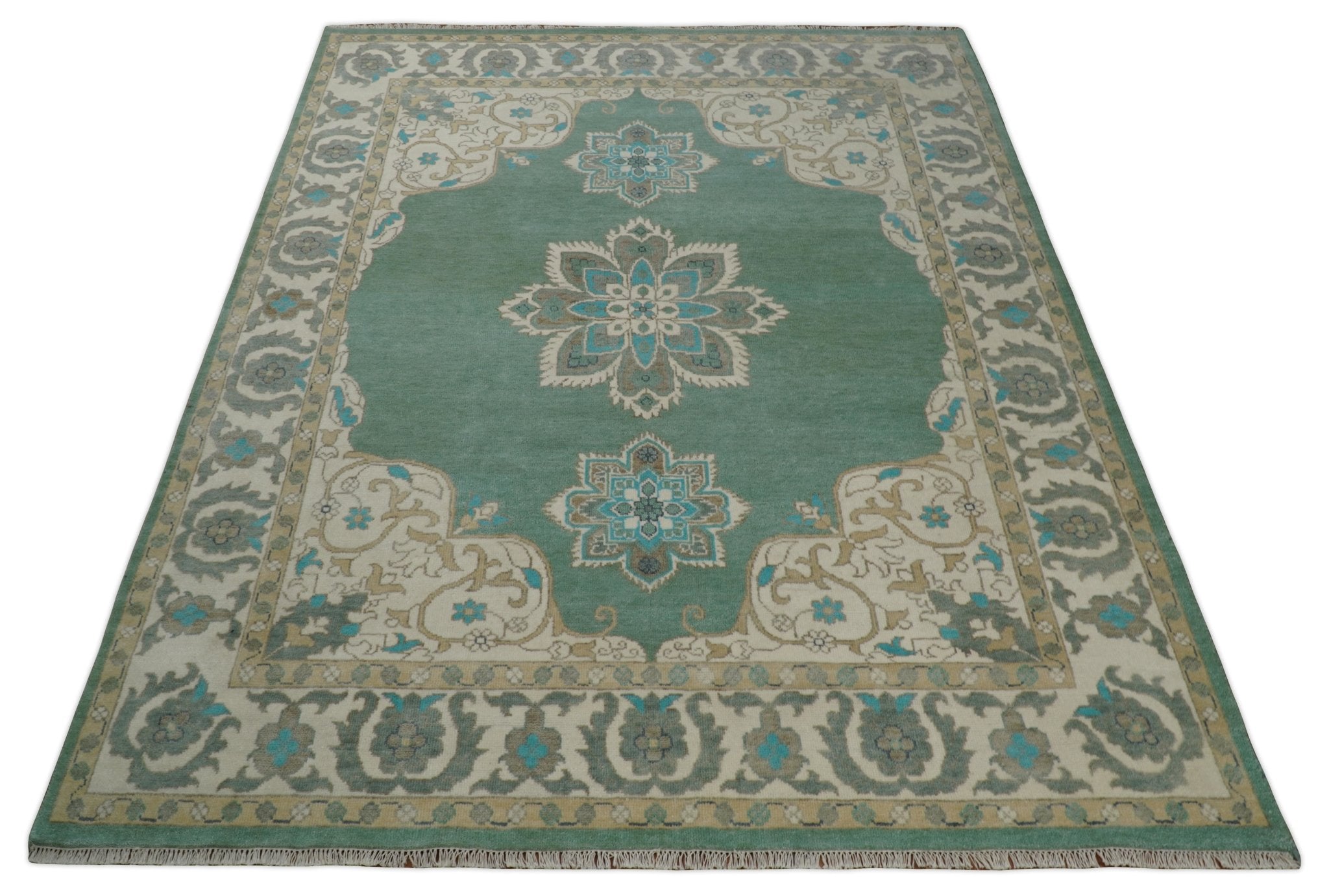 Emerald Green 8x10 Hand Knotted Vintage Persian Medallion