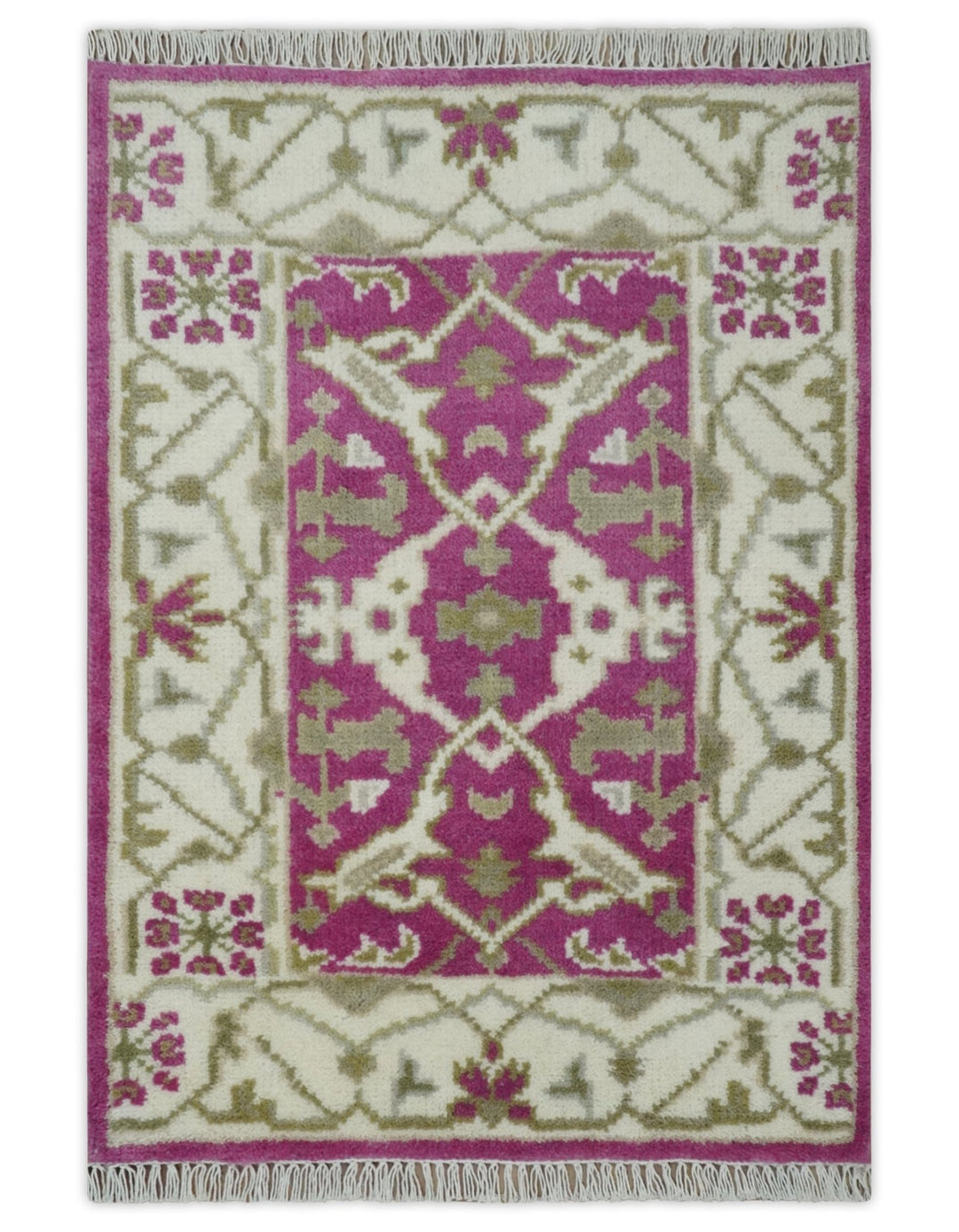 Entryway 2x3 Pink and Ivory Hand Knotted Oriental Oushak Wool Area Rug - The Rug Decor