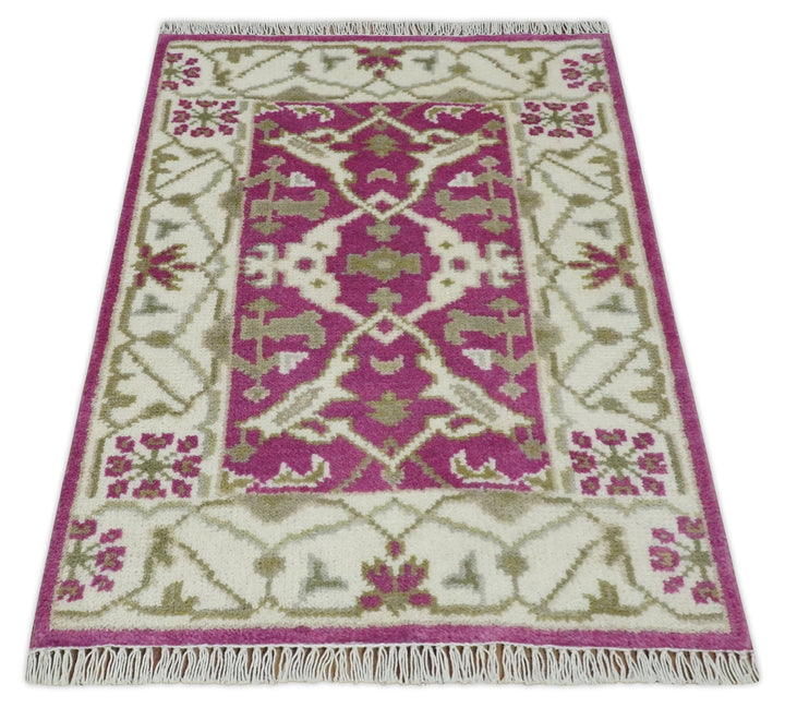 Entryway 2x3 Pink and Ivory Hand Knotted Oriental Oushak Wool Area Rug - The Rug Decor