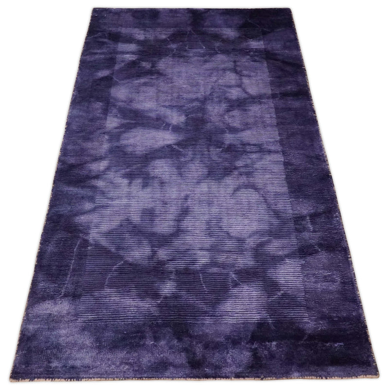Entryway Purple Tie Dye Hand Woven Loop and Cut Modern Abstract Art Silk Rug | KNT11 - The Rug Decor