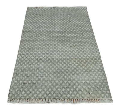 Entryway Rug 2x3 Ivory and Gray Wool Hand Knotted Rug - The Rug Decor