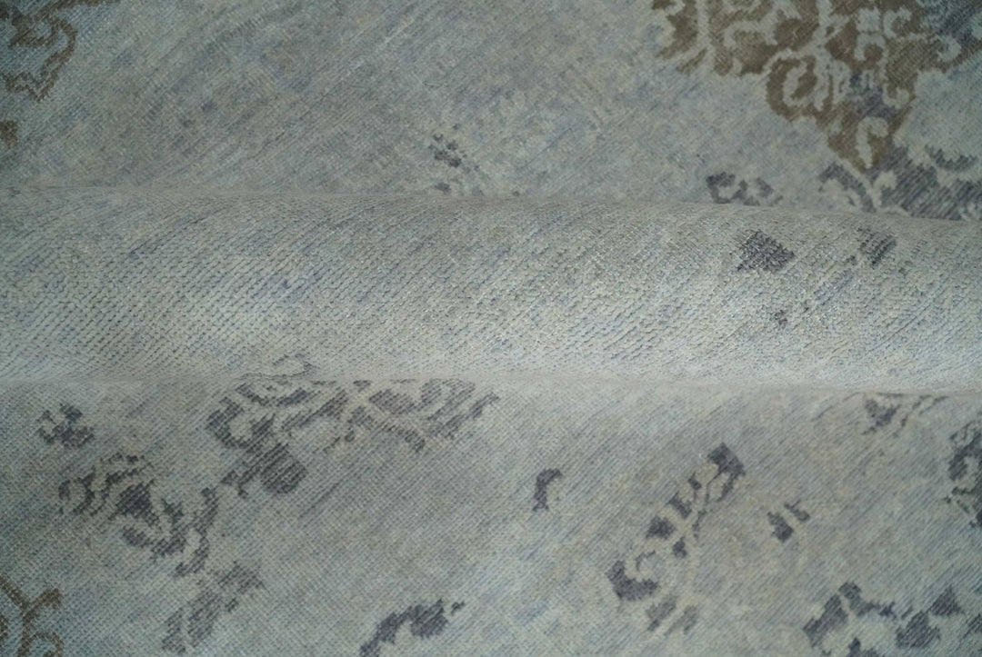 Textile Rugs Eraesd Erased 8x10 Silver, Blue and Brown Antique Low Pile Hand Knotted Wool ...