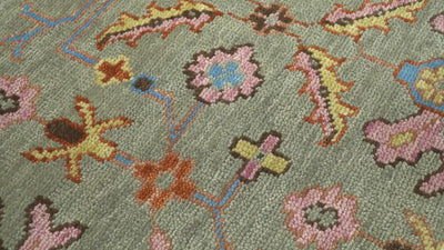 Vintage Style Beige, Rust, Pink and Blue Hand Knotted Traditional Oushak Multi Size wool Area Rug