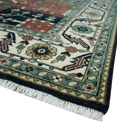 Fine 9x12 Hand Knotted Brown, Black, Blue and Ivory Traditional Wool Area Rug - The Rug Decor