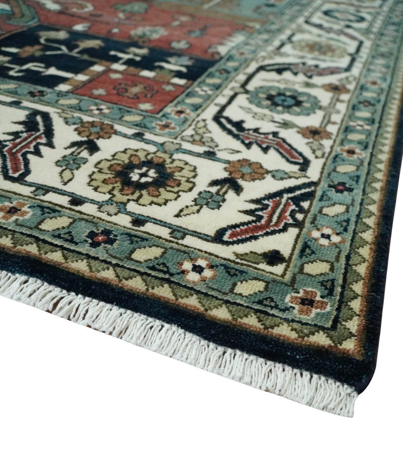 Fine 9x12 Hand Knotted Brown, Black, Blue and Ivory Traditional Wool Area Rug - The Rug Decor