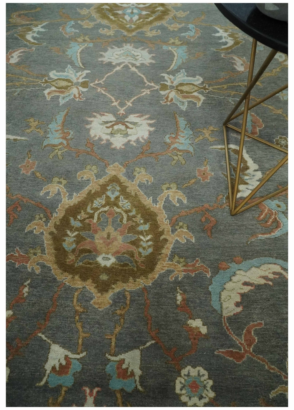 Fine 9x12 Traditional Gray and Brown Antique Style Hand knotted Traditional Wool Area Rug | AC47912 - The Rug Decor