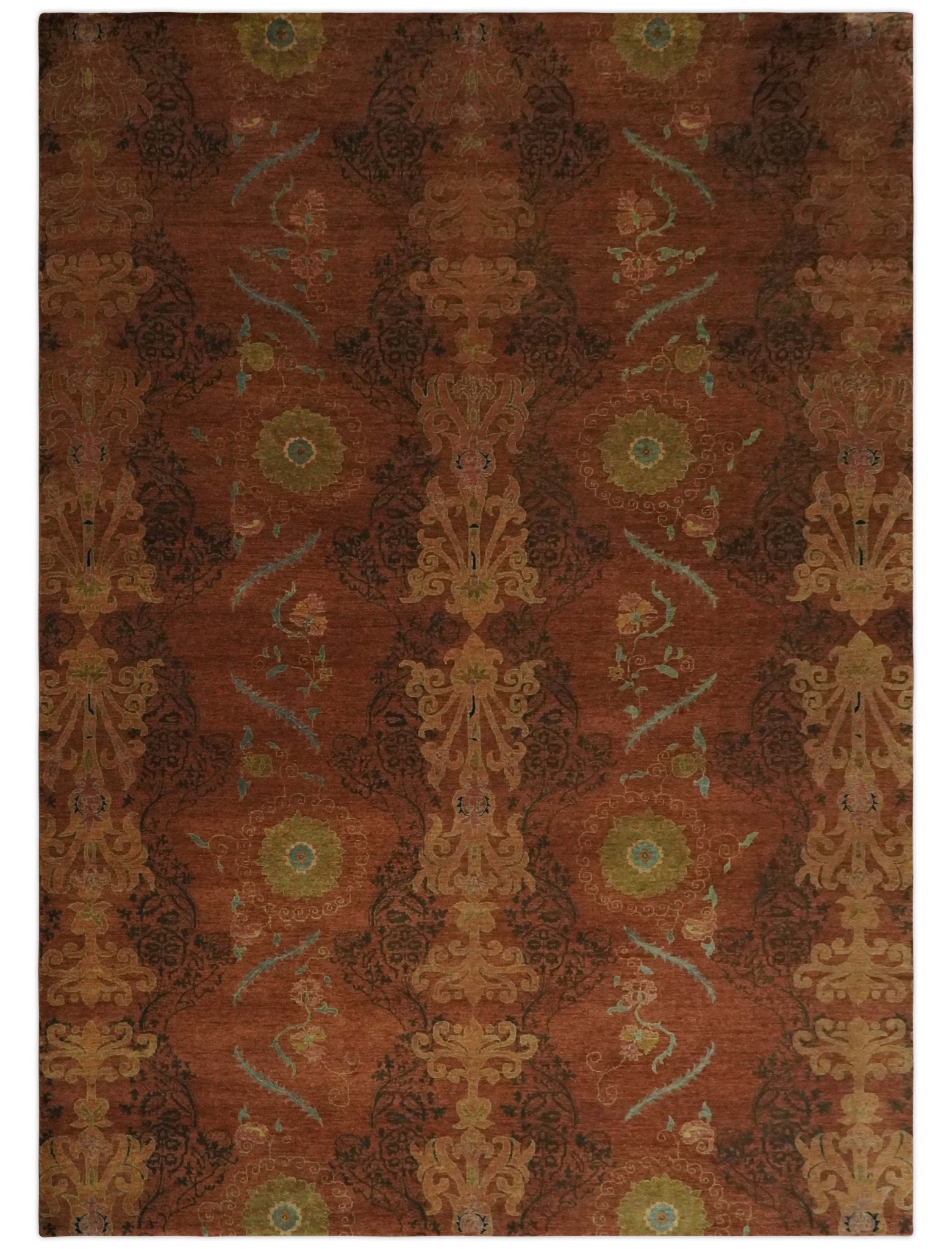Rust And Olive Rug Antique Vintage Style Brown, Rust and Olive ikat design wool Area Rug ...