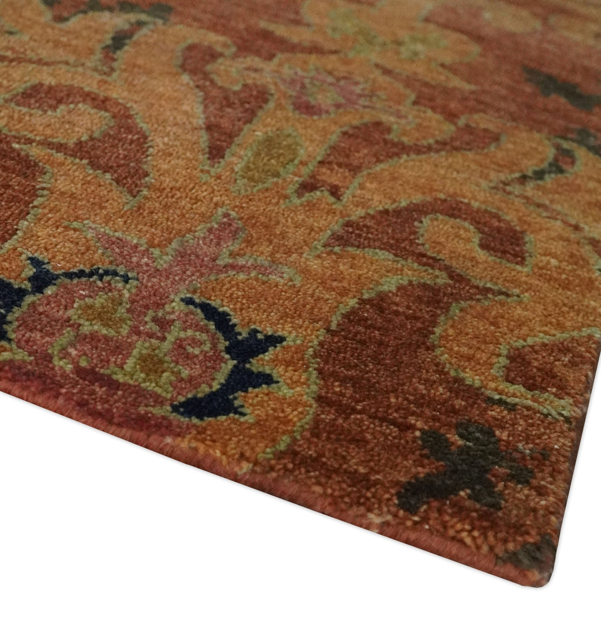 Rust And Olive Rug Antique Vintage Style Brown, Rust and Olive ikat design wool Area Rug