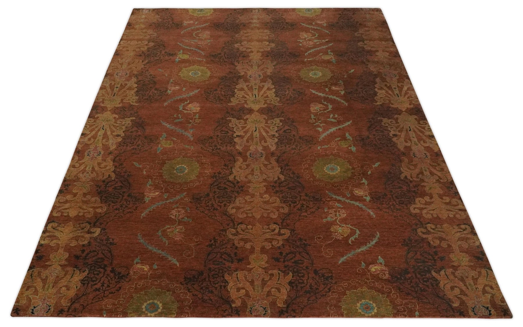 Antique Vintage Style Brown, Rust and Olive ikat design wool Area Rug ...