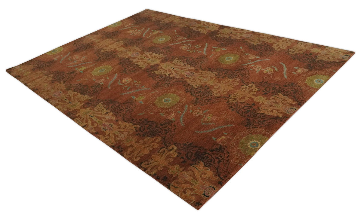 Rust And Olive Rug Antique Vintage Style Brown, Rust and Olive ikat design wool Area Rug