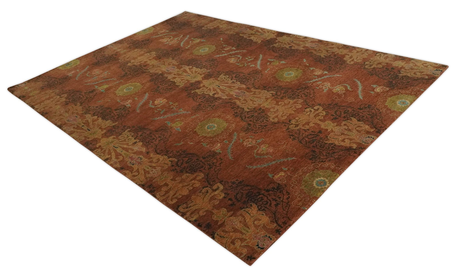 Antique Vintage Style Brown, Rust and Olive ikat design wool Area Rug ...