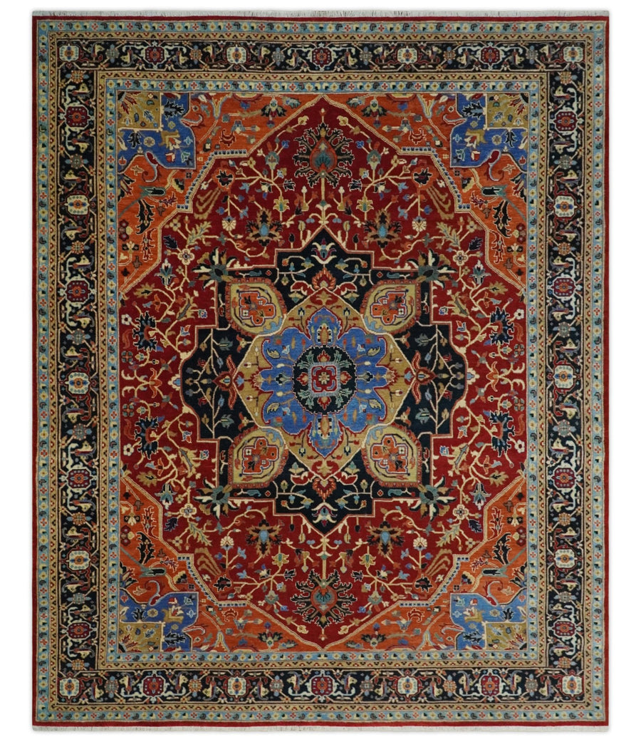 Fine Black, Brown and Rust 8x10 Traditional Hand Knotted wool Area Rug - The Rug Decor