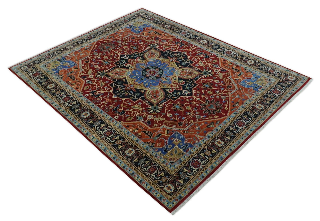 Fine Black, Brown and Rust 8x10 Traditional Hand Knotted wool Area Rug - The Rug Decor