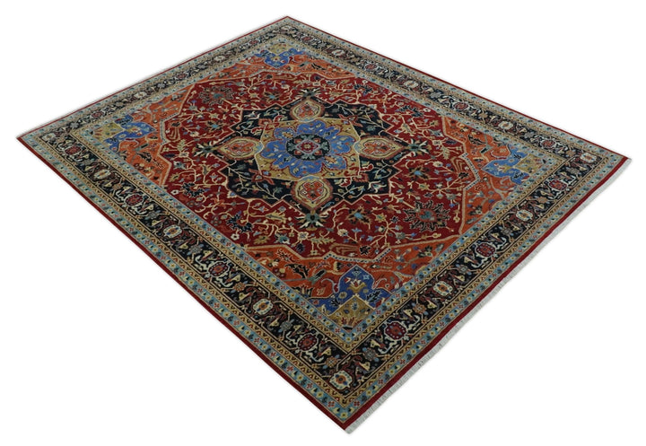 Fine Black, Brown and Rust 8x10 Traditional Hand Knotted wool Area Rug - The Rug Decor