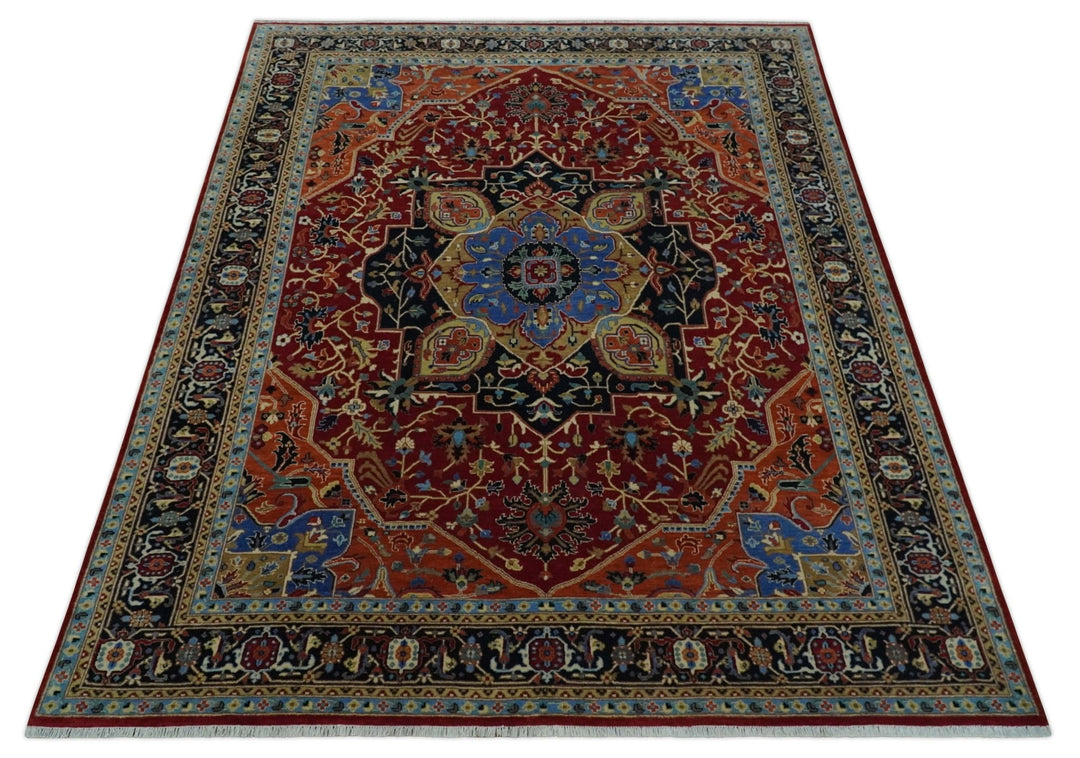 Fine Black, Brown and Rust 8x10 Traditional Hand Knotted wool Area Rug - The Rug Decor